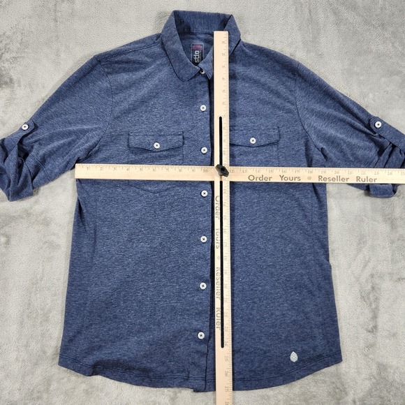 Stio Shirt Womens Large Blue Button Down Roll Tab Long Sleeve Pockets 14941 - Picture 8 of 12